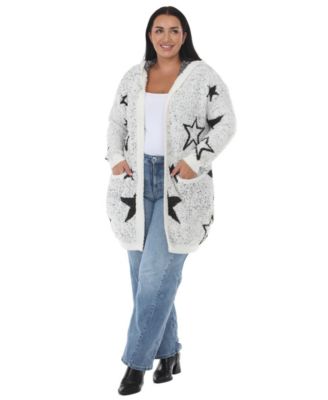 Plus Size Hooded Star-Print Sherpa Cardigan