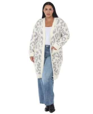 Plus Size Leopard-Print Sherpa Open-Front Cardigan Sweater