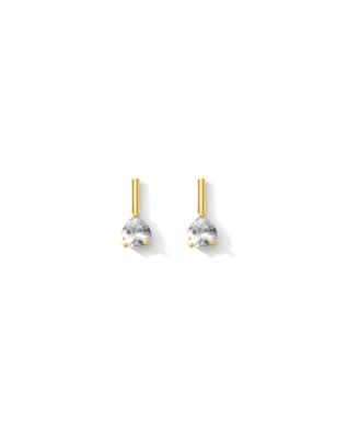 Gold Finish Pear Cz Bar Studs Earrings