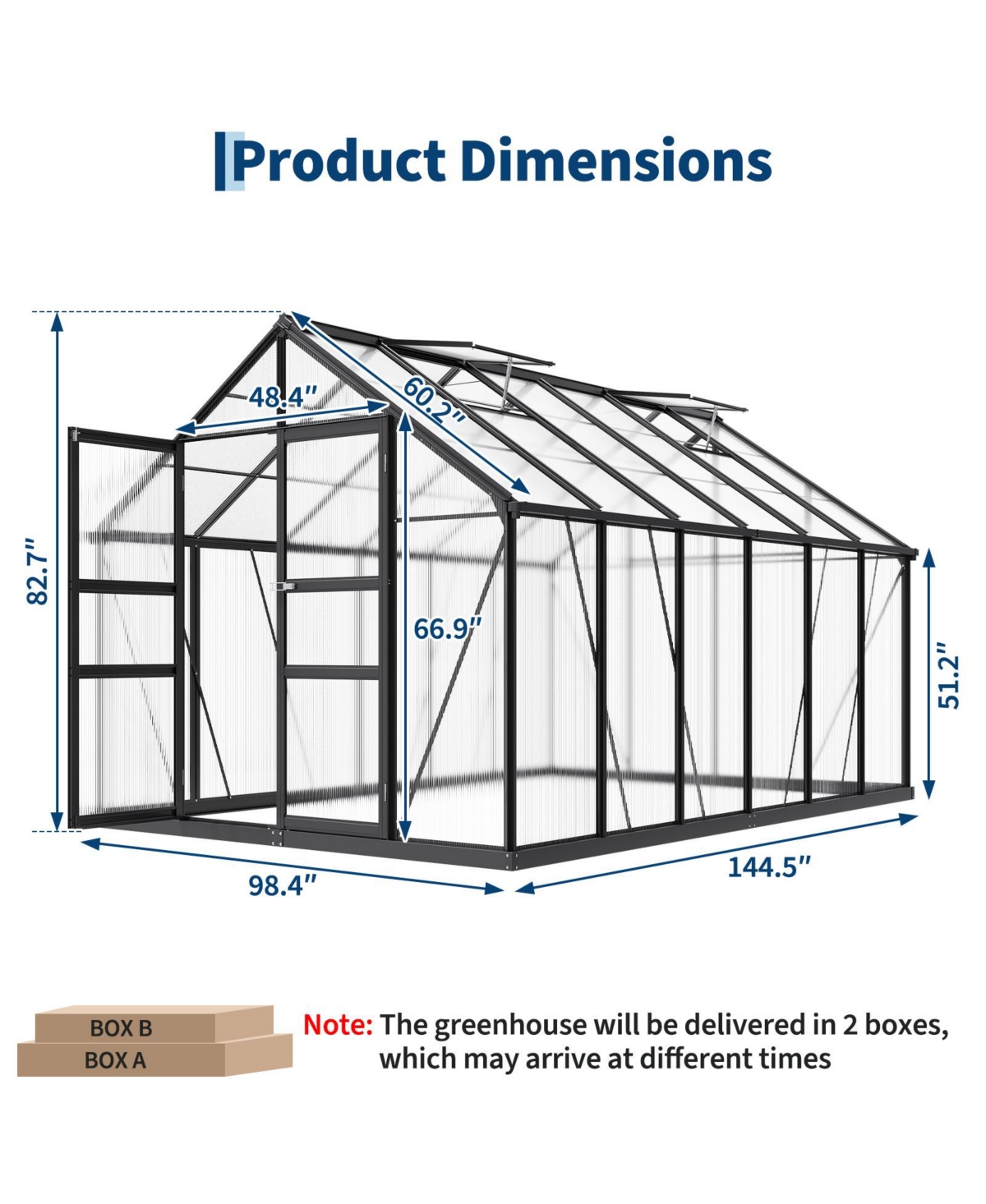 12 x 8 Ft Outdoor Greenhouse with Aluminum Frame and Polycarbonate Panels, Walk-in Plant Sun Room with Hinged Door and 2 Vent Windows, Silver