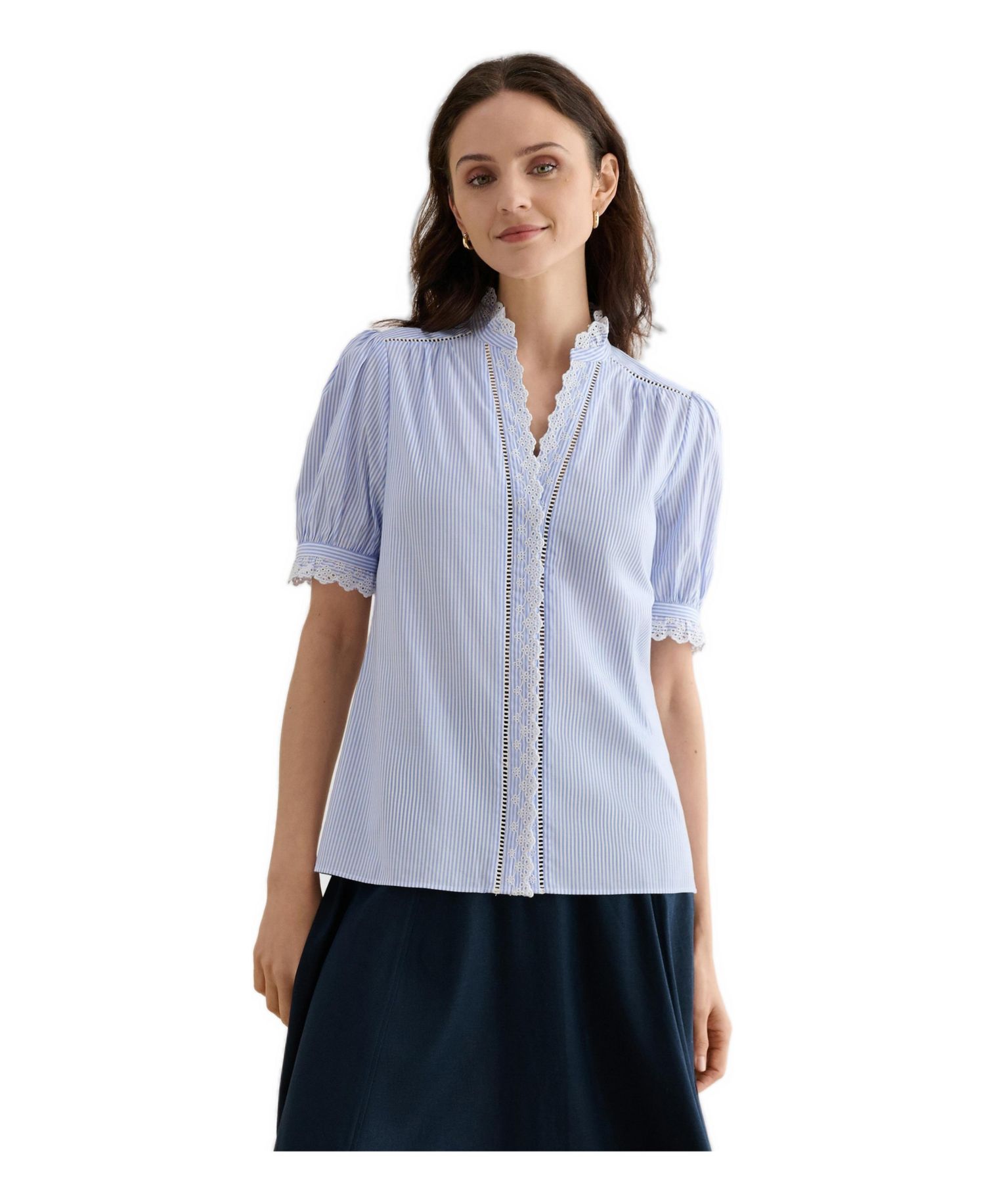 Women's Naima Scalloped Lace Trim Pintuck Blouse