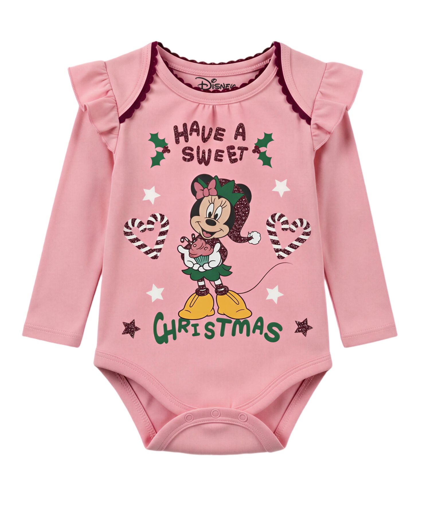 Baby Girls' Minnie Christmas Long-Sleeve Holiday Bodysuit and Pants, 2-Piece Set
