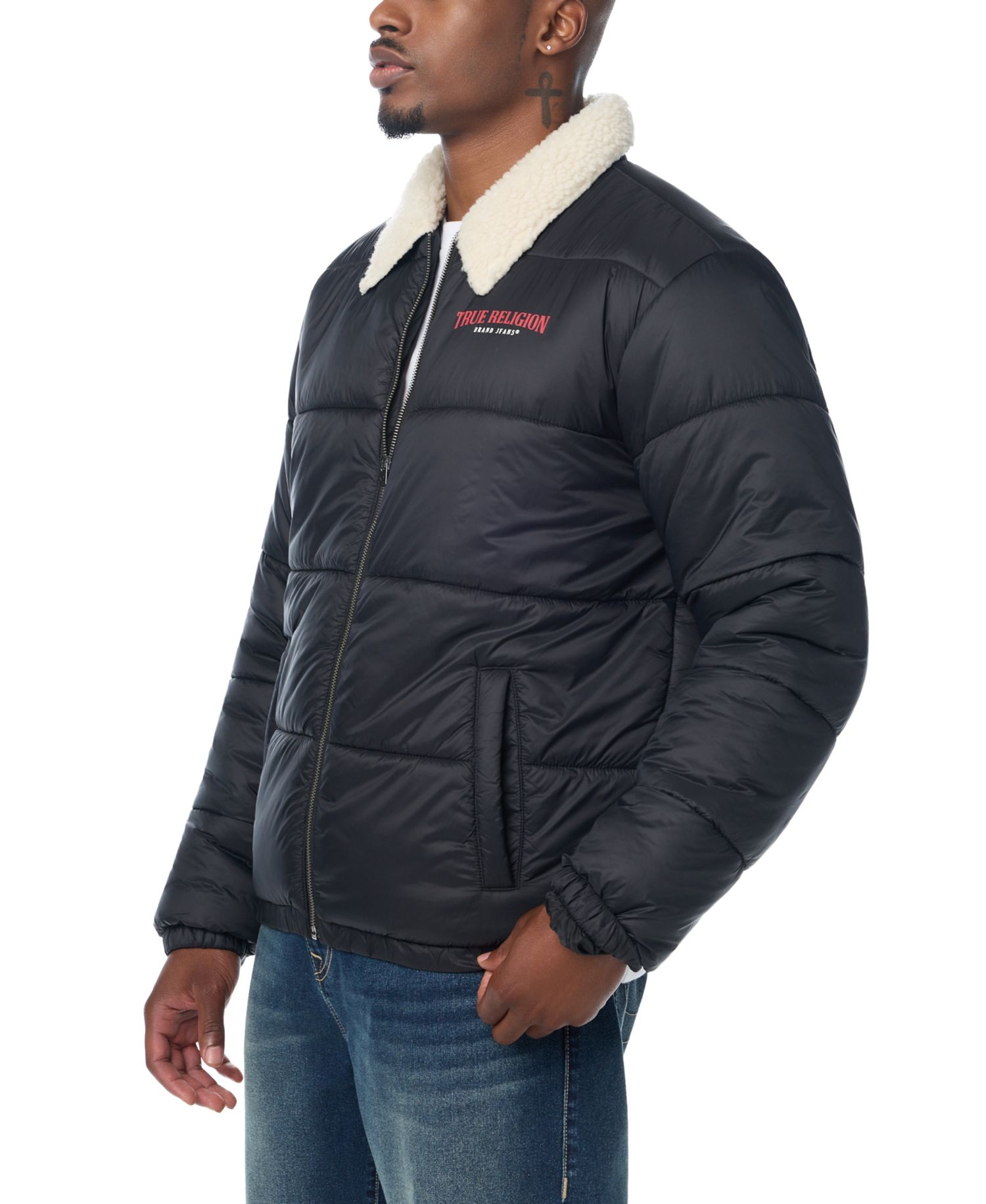 Men's Sherpa Collar Short Regular-Fit Puffer Jacket