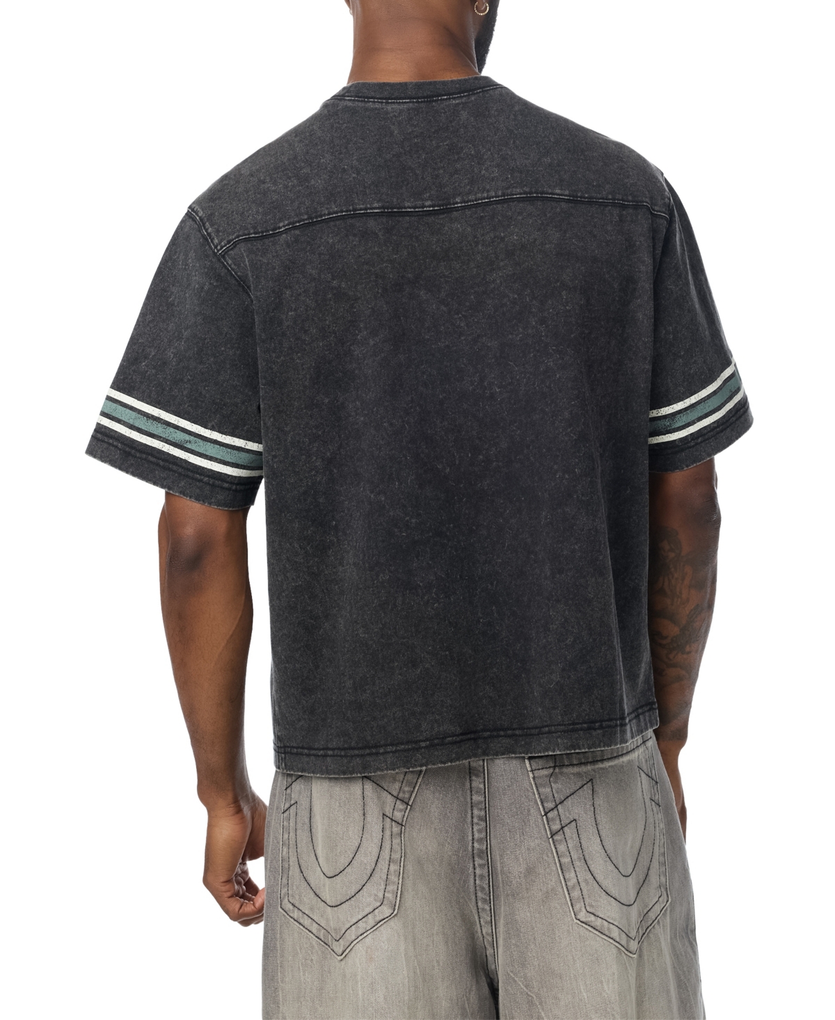 True Religion Men's Washed Heavyweight Boxy World Tour Logo T-Shirt