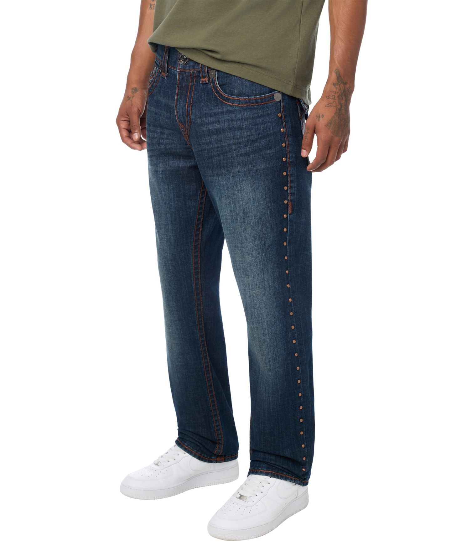 Мужские джинсы True Religion Ricky Studded Straight-Leg Flap-Pocket, цвет: Пыльная тёмная варка — фото 2