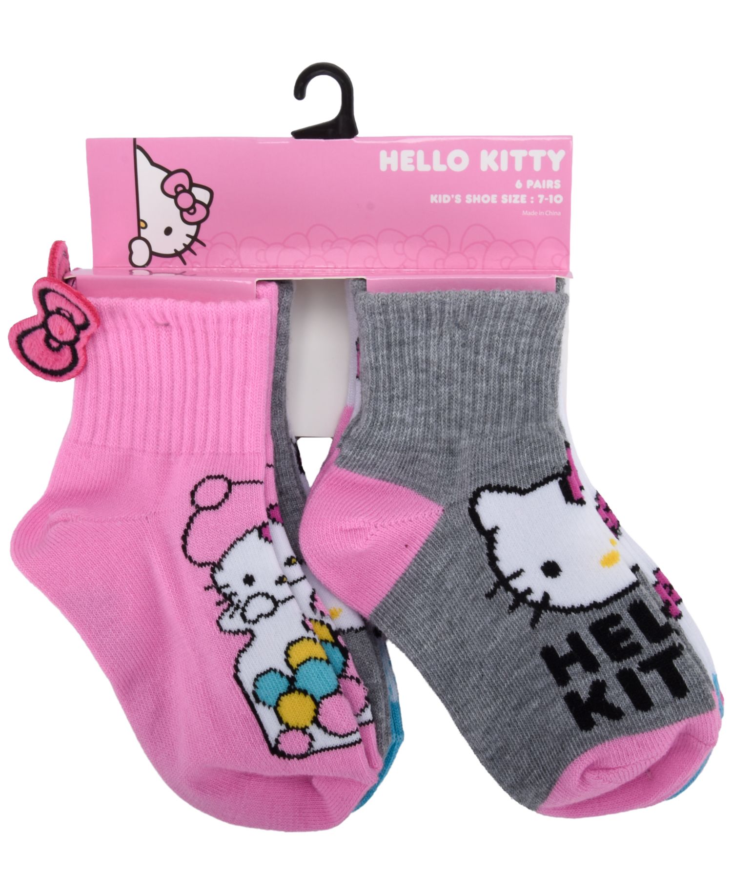 Girls' 4-16 Hello Kitty Ribbed-Cuff Ankle Crew Socks, 6-Pack
