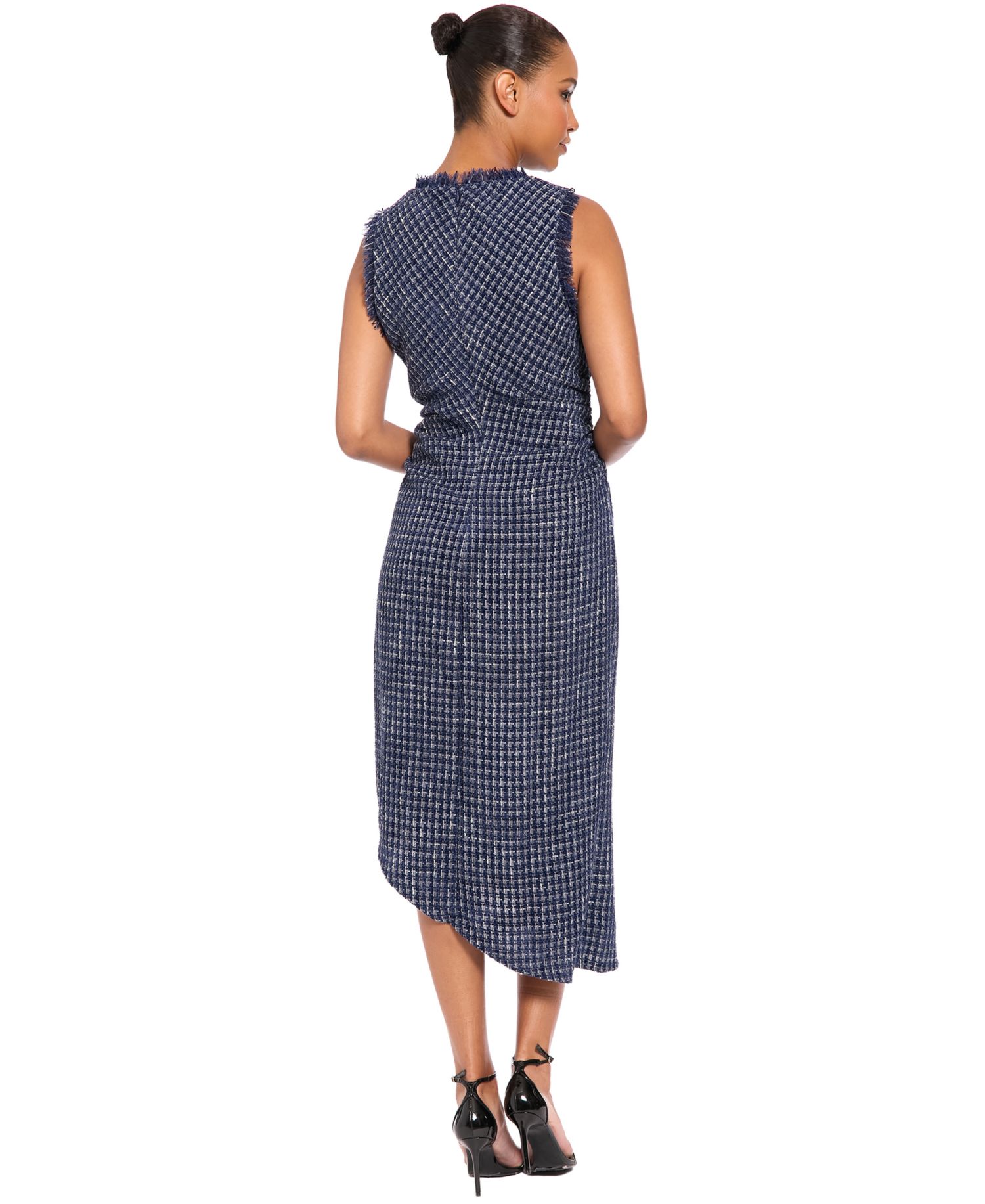 Women's Tweed Sleeveless Asymmetrical-Hem Dress