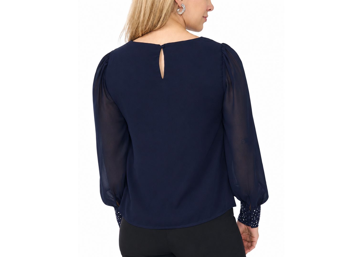 Petite Rhinestone-Embellished Long-Sleeve Blouse