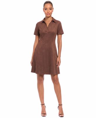 Women's Fit and Flare Short-Sleeve V-Neck Mini Dress
