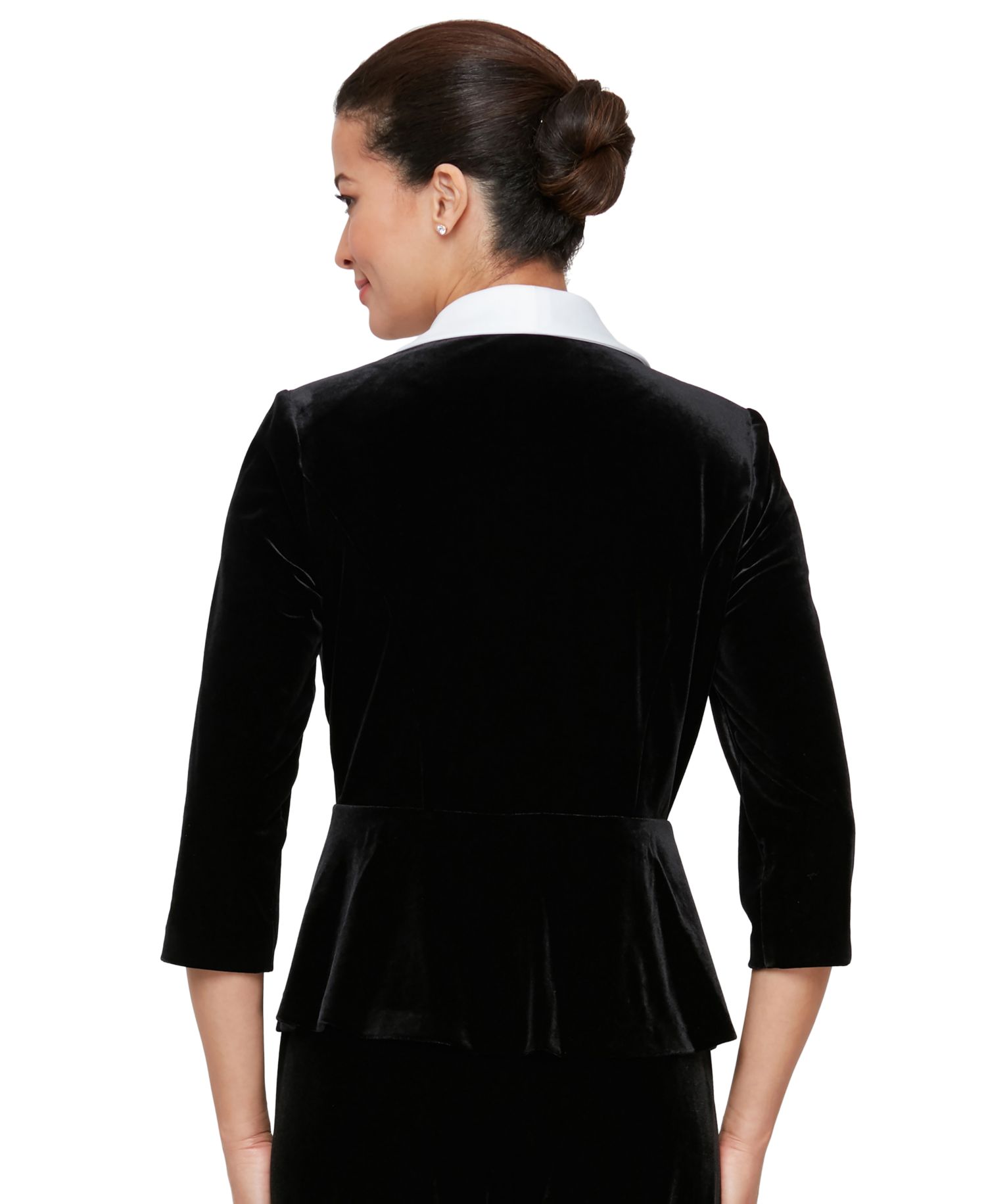 Petite 3/4-Sleeve Peplum V-Neck Velvet Top