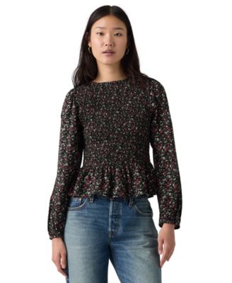 Plus Size Ashton Long-Sleeve Floral-Print Peplum Blouse