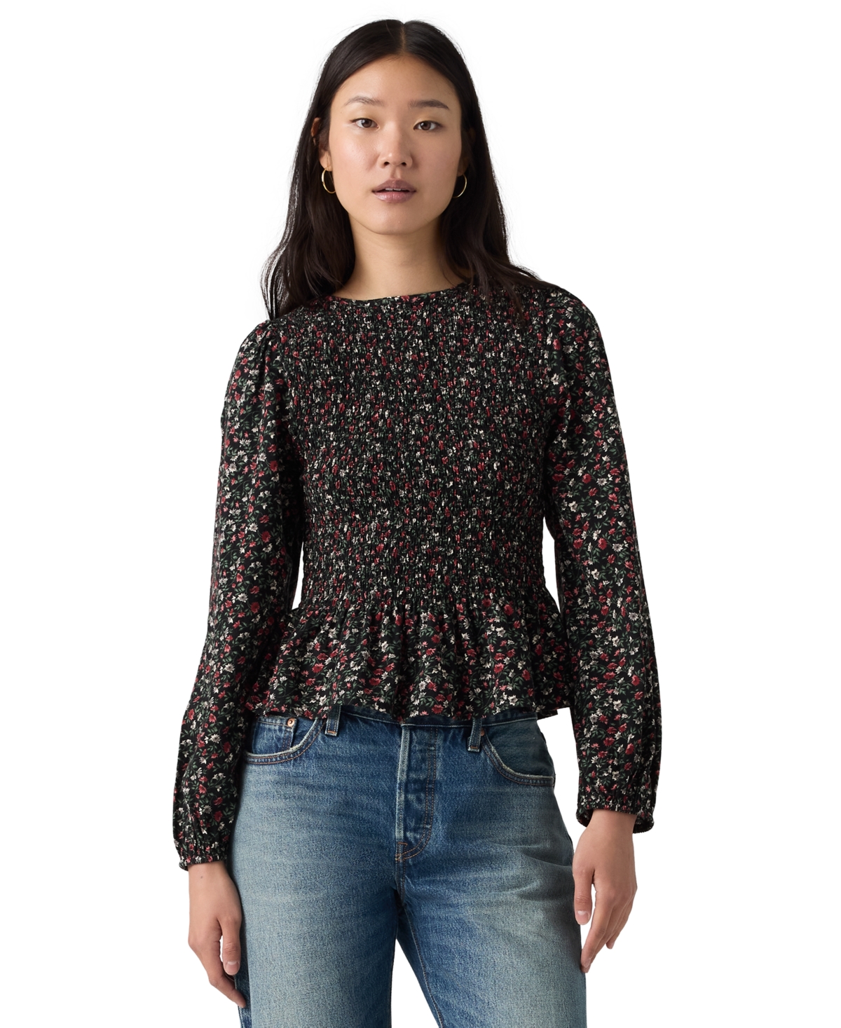 Levi's Plus Ashton Long-Sleeve Floral-Print Peplum Blouse