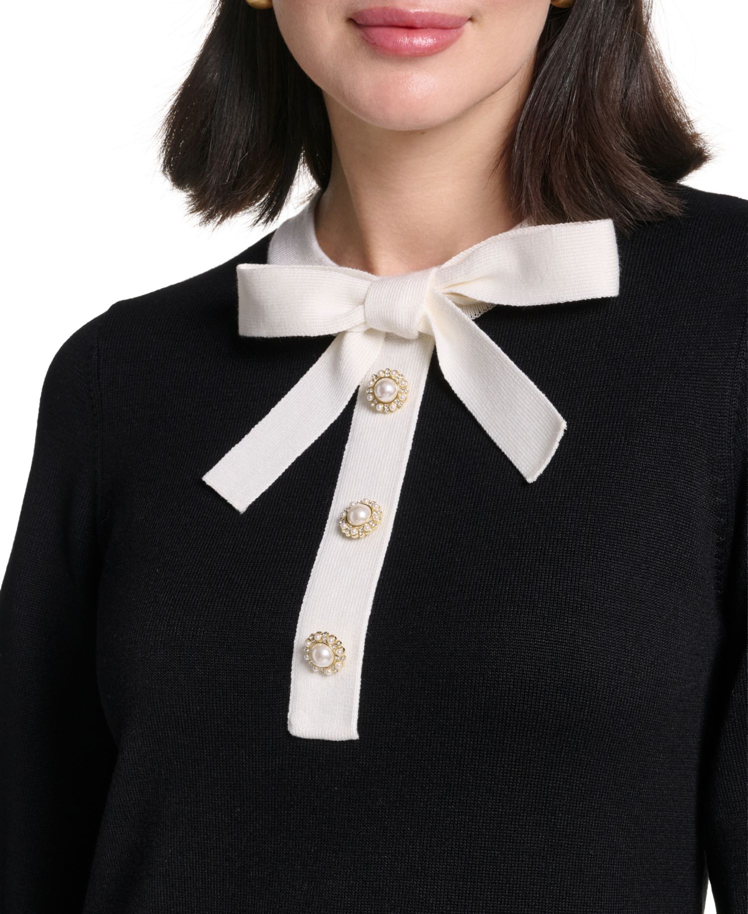 Women's Long-Sleeve Bow Jewel Neck Sweater Dress
