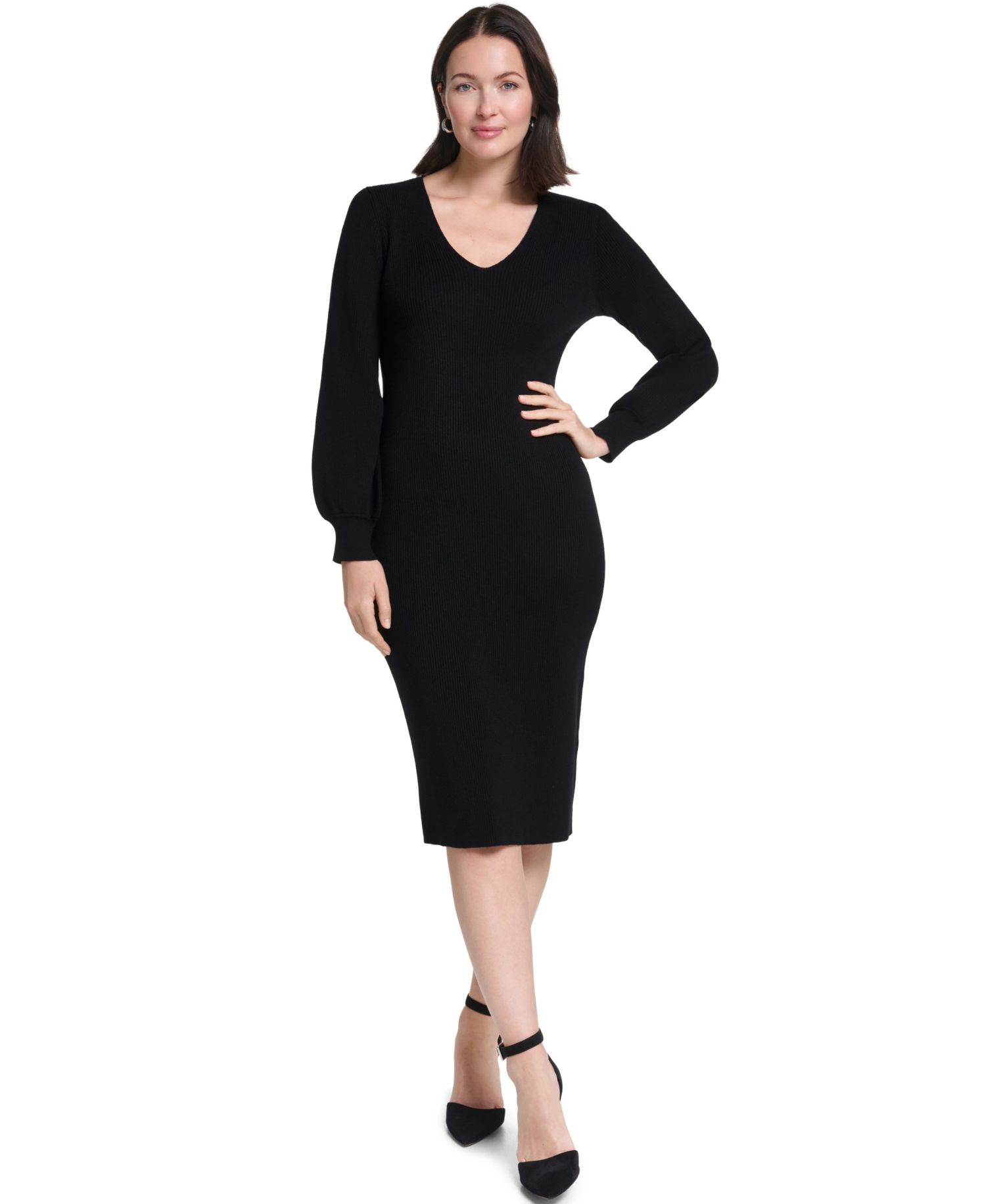 Women's Long-Sleeve Cocktail Rayon-Blend Sweater Dress with Matching Scarf