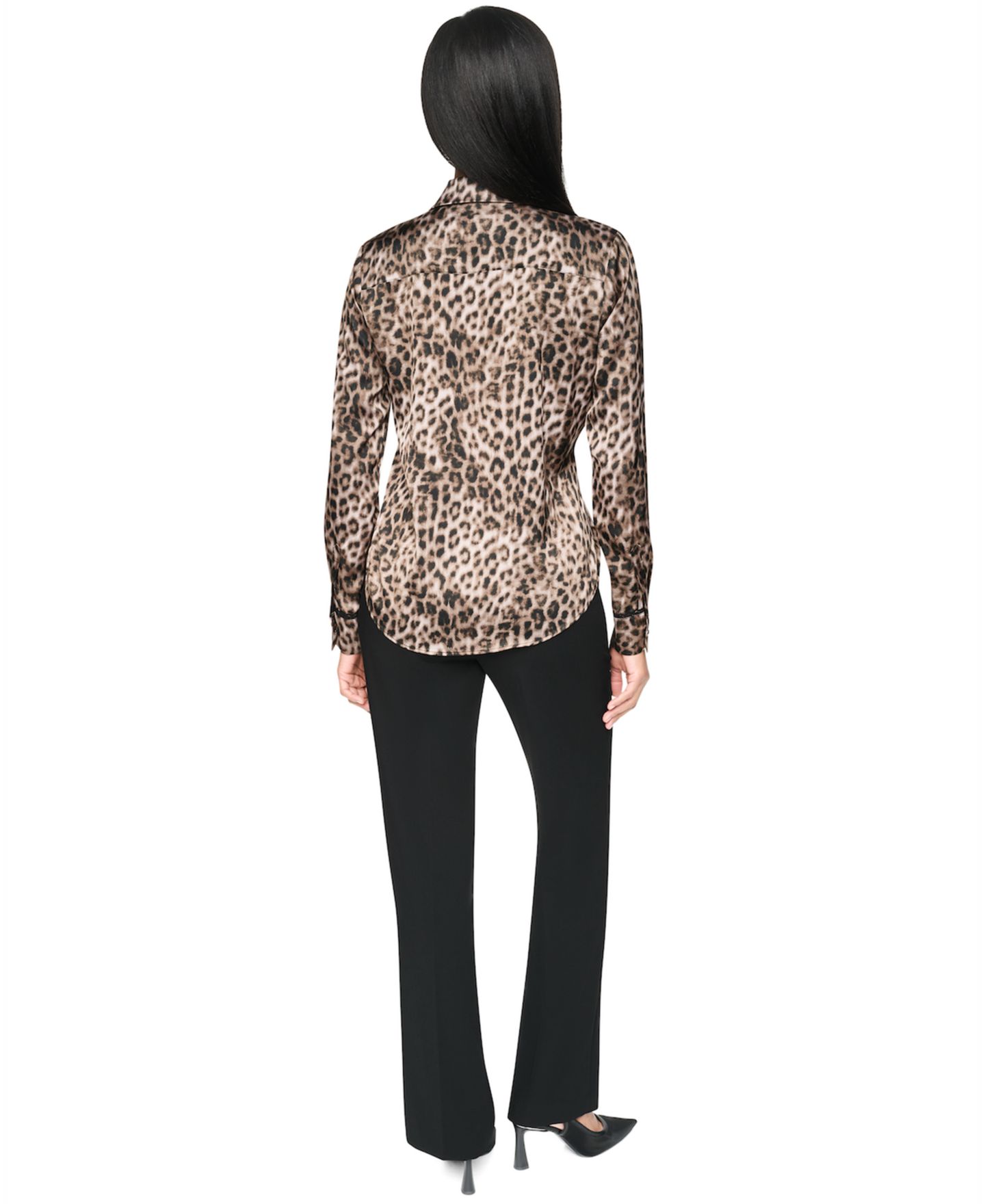 Женская блузка DKNY Leopard-Print Long-Sleeve Blouse, цвет: Берёзовый / Разноцветный — фото 4