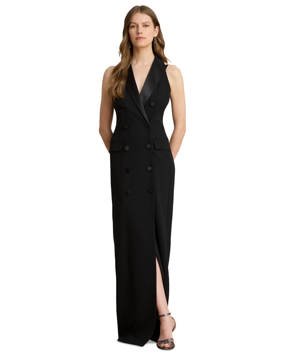 Lauren Ralph Lauren Women's Double-Breasted Crepe Sleeveless Gown - Black