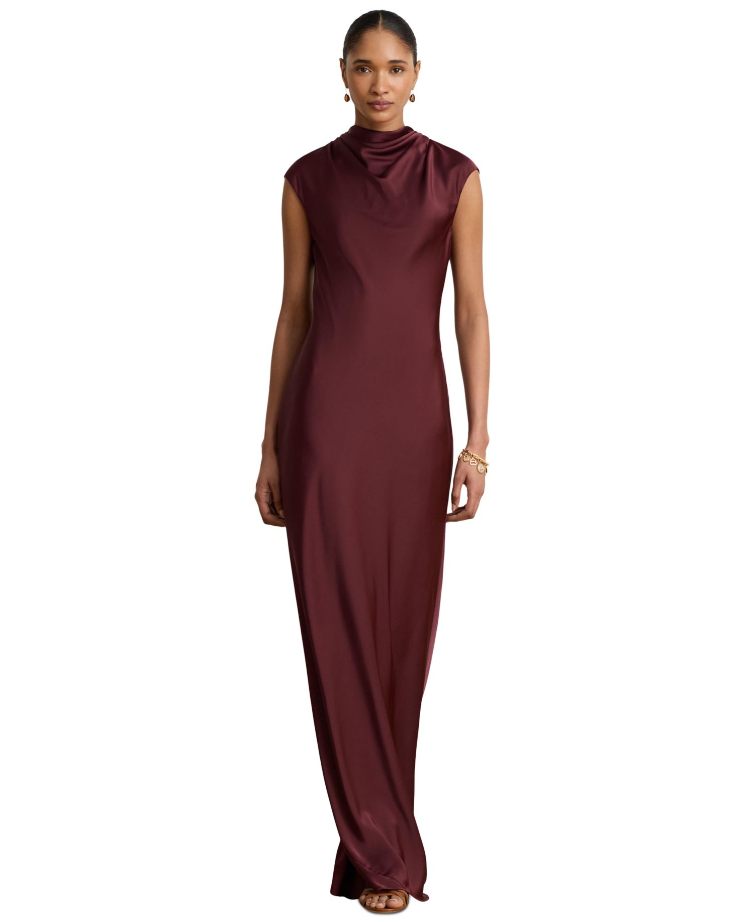 Women's Cap-Sleeve Mockneck Satin Charmeuse Gown