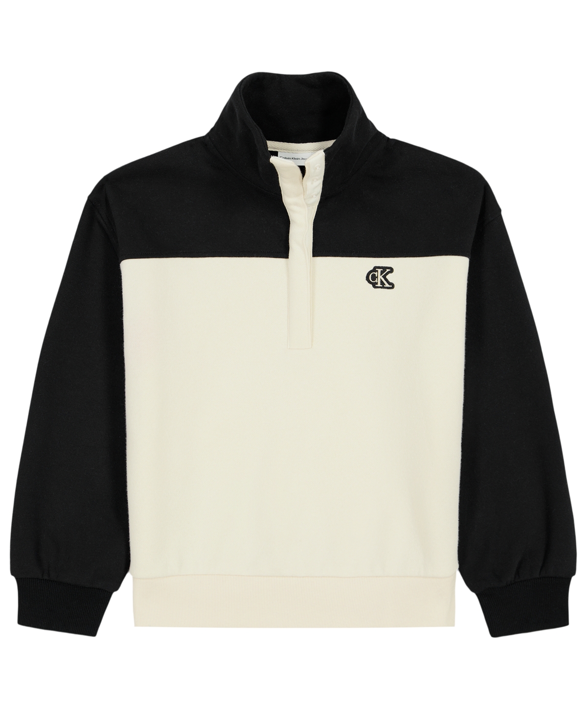 Calvin Klein Girls' 7-16 Color-Block Snap-Placket Stand-Collar Fleece Pullover Jacket - Turtledove