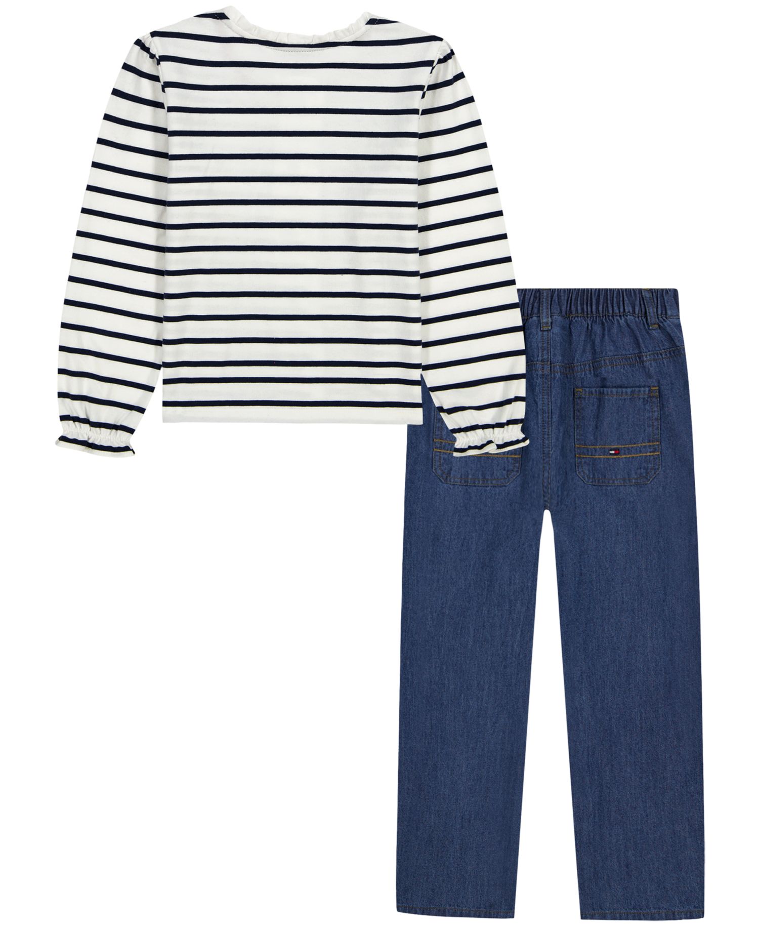 Girls' 4-16 Striped Wide-Leg Cardigan and Denim Pants, 2-Piece Set