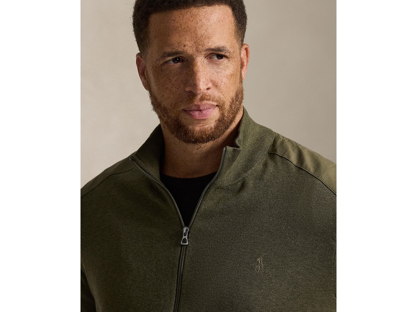 Мужской кардиган Polo Ralph Lauren Big & Tall Hybrid Full-Zip Mockneck Channel-Quilted, цвет: Оливковый комбинированный — фото 3