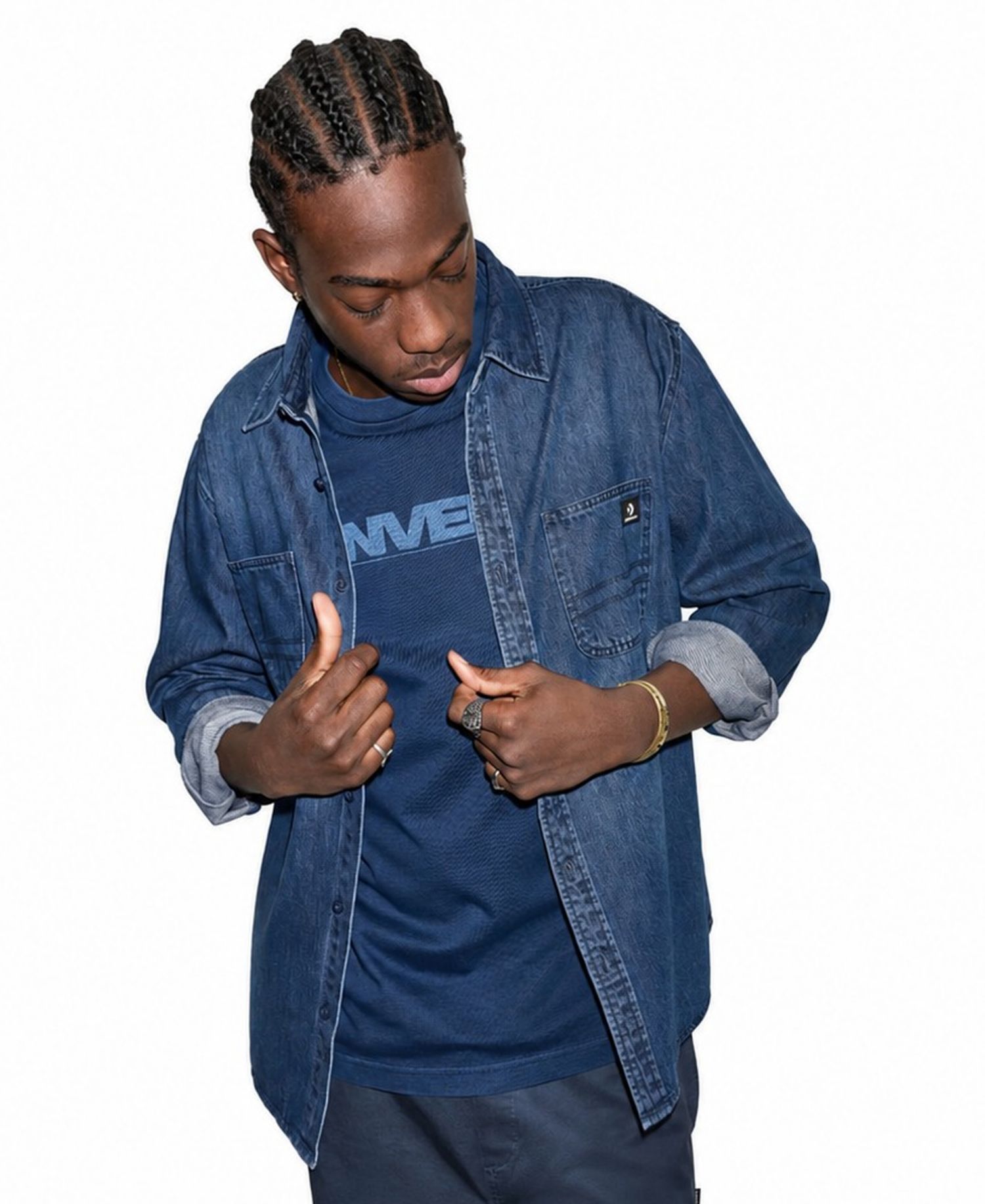 Men's Denim Long-Sleeve Button-Down Shirt