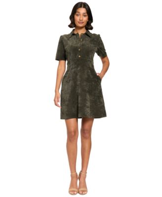 Women's Corduroy Short-Sleeve A-Line Mini Dress
