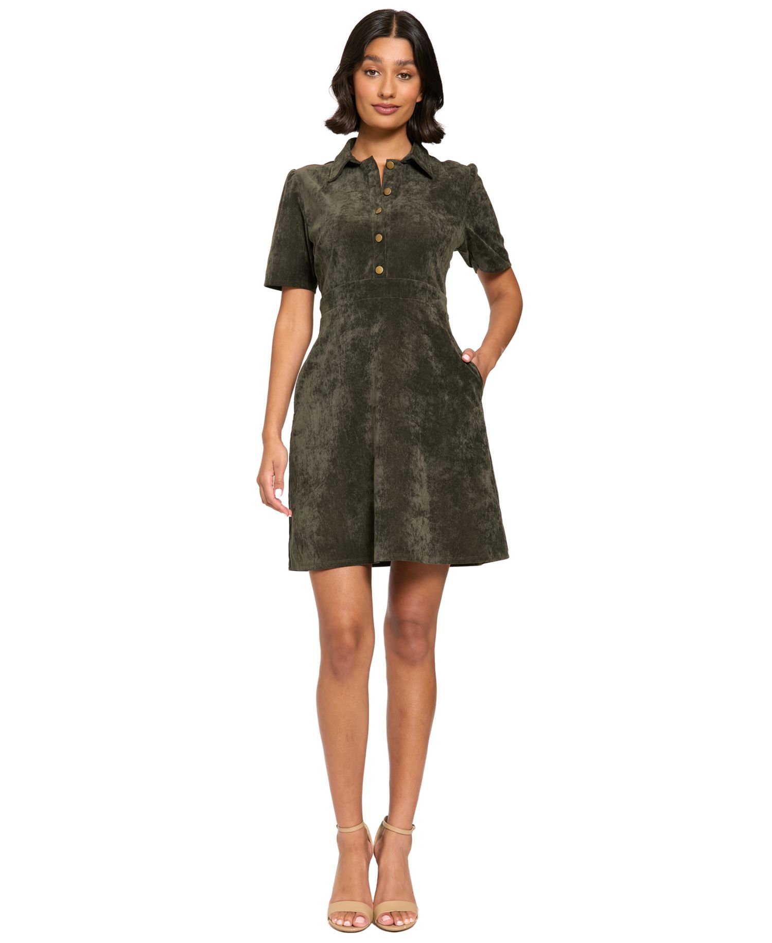 Women's Corduroy Short-Sleeve A-Line Mini Dress