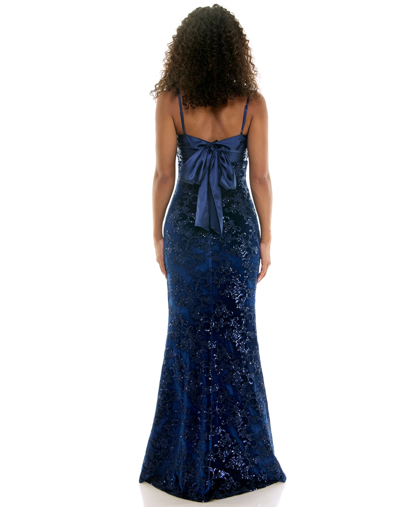 Женские платья SENI & CADE Bow-Back Velvet Sequin-Embellished Gown, цвет: Тёмно-синий — фото 5
