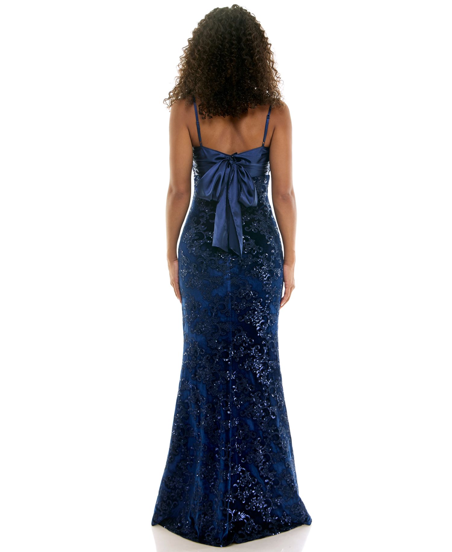 Women's Bow-Back Velvet Sequin-Embellished Gown