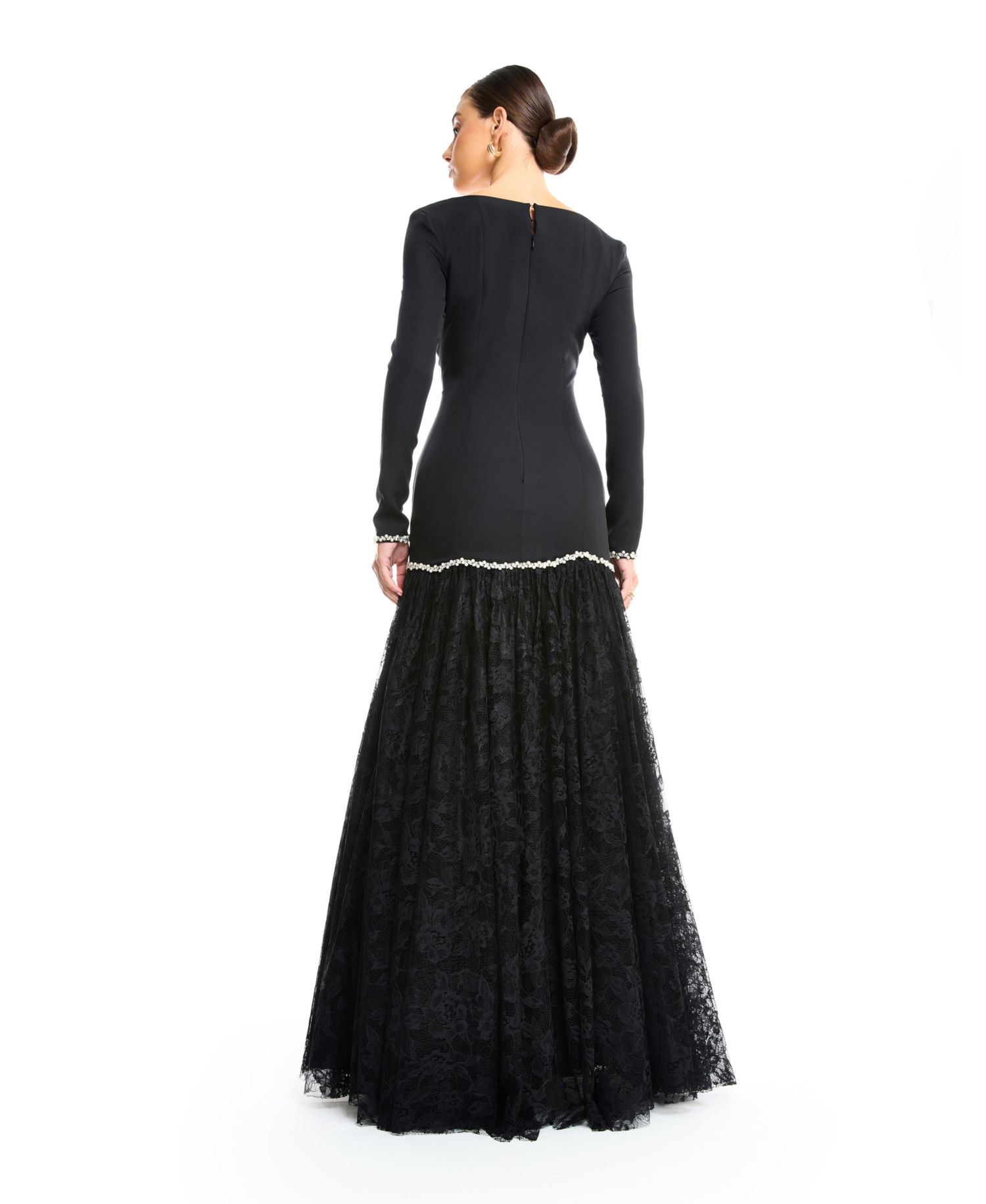 Women's Long Sleeve Square Neck Drop Waist Evening Dress