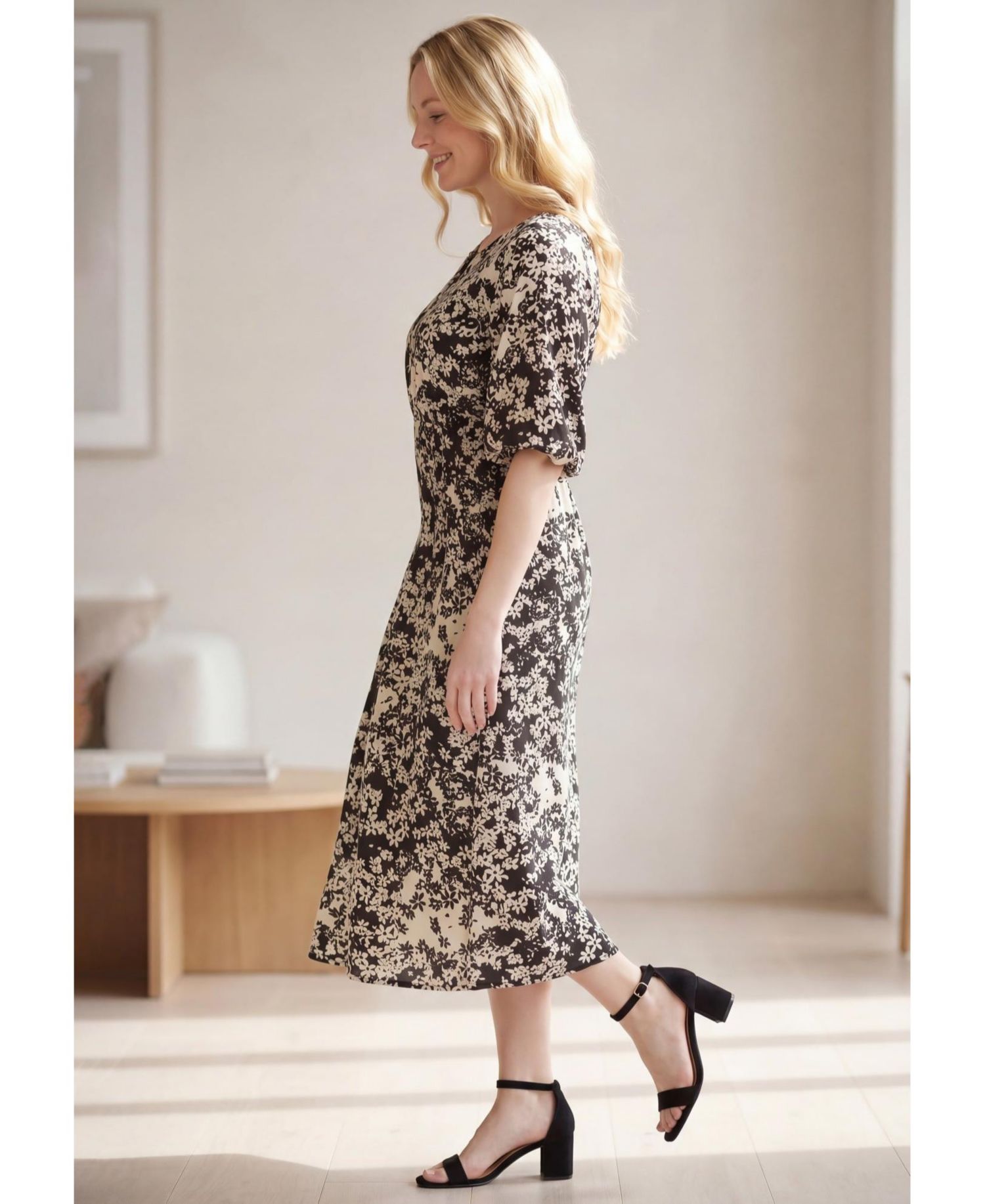 Women's Satin Keyhole Empire Midi Dress