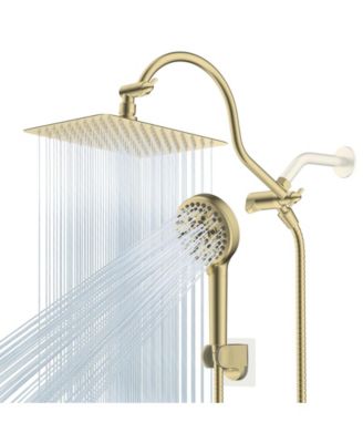 10'' All Metal Rainfall Handheld Shower Head Extension Arm Hose Holder Square