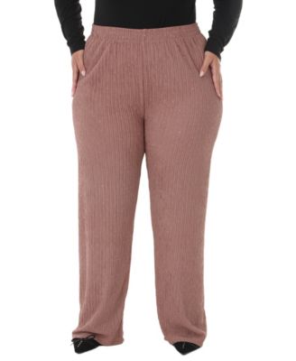 Plus Size Polka Dot High-Waisted Studded Rhinestones Straight-Leg Pants