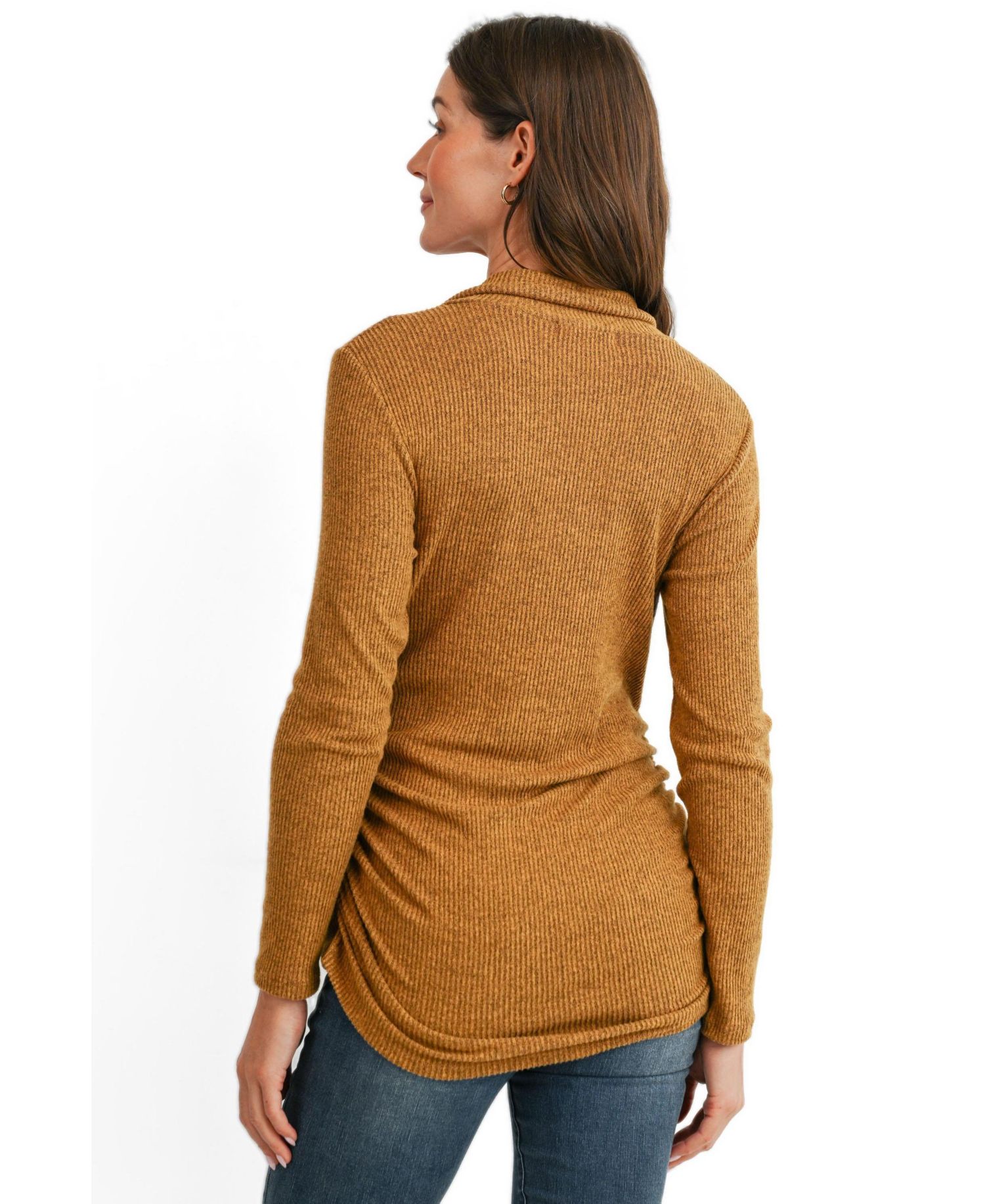 Maternity Nursing Ribbed-Knit Crossover V-Neck Long-Sleeve Top