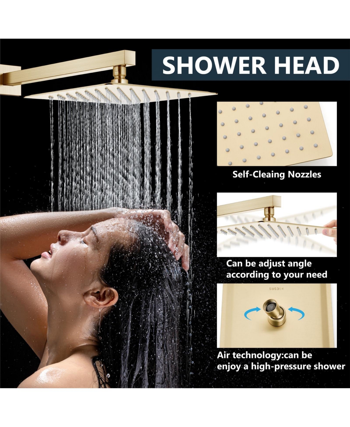 Cyqbd 12" Shower Faucet Set Rain System Handheld Spray Valve Trim Kit Wall Mount