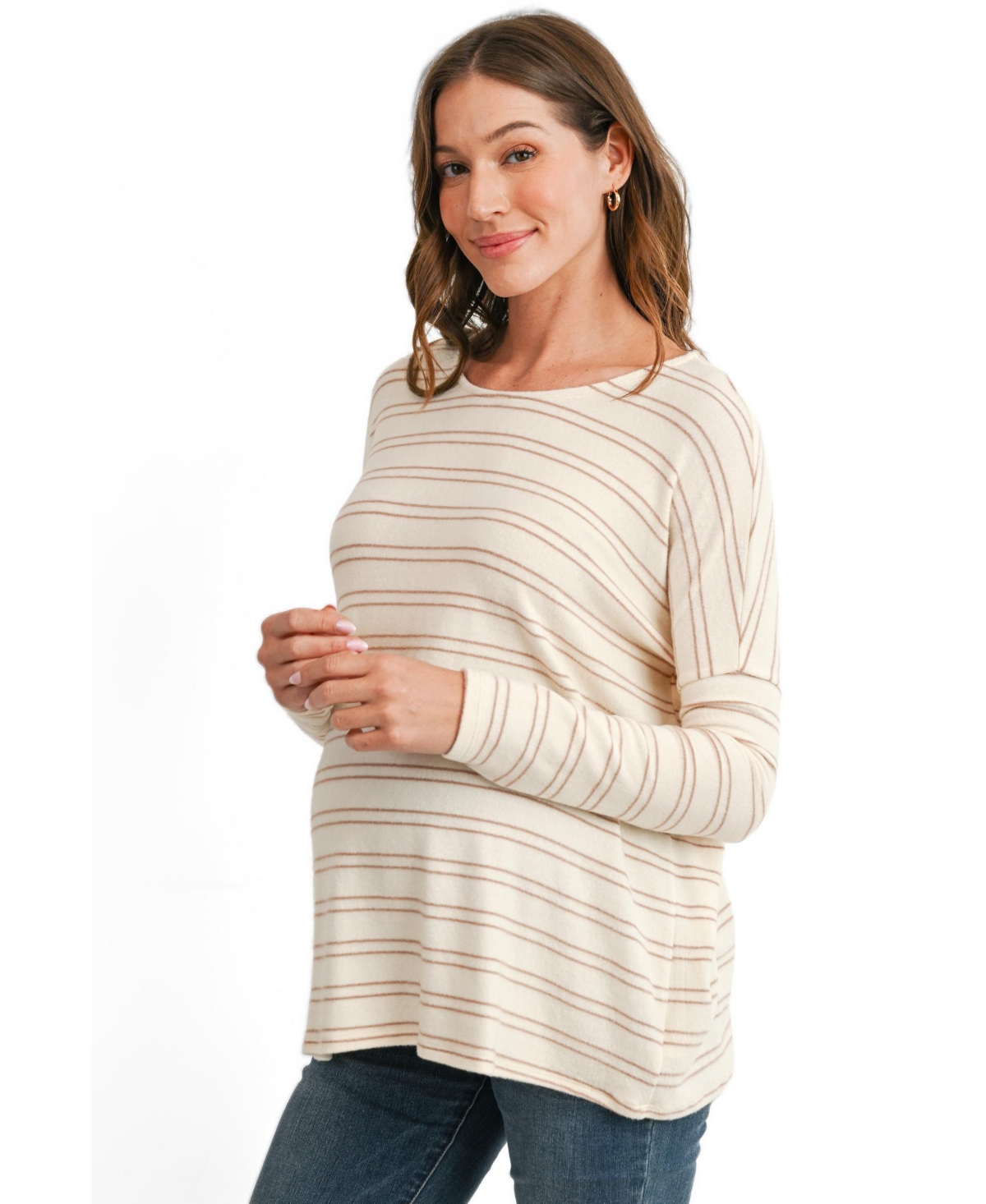 Hello Miz Maternity Striped Boat-Neck Long-Sleeve T-Shirt