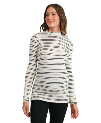 Maternity Striped Mock Neck Long-Sleeve Tunic