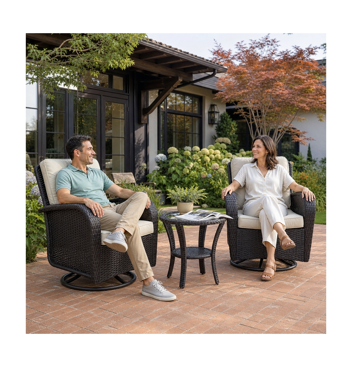 Aoxun Outdoor Bistro Set with Swivel Rocking Chairs