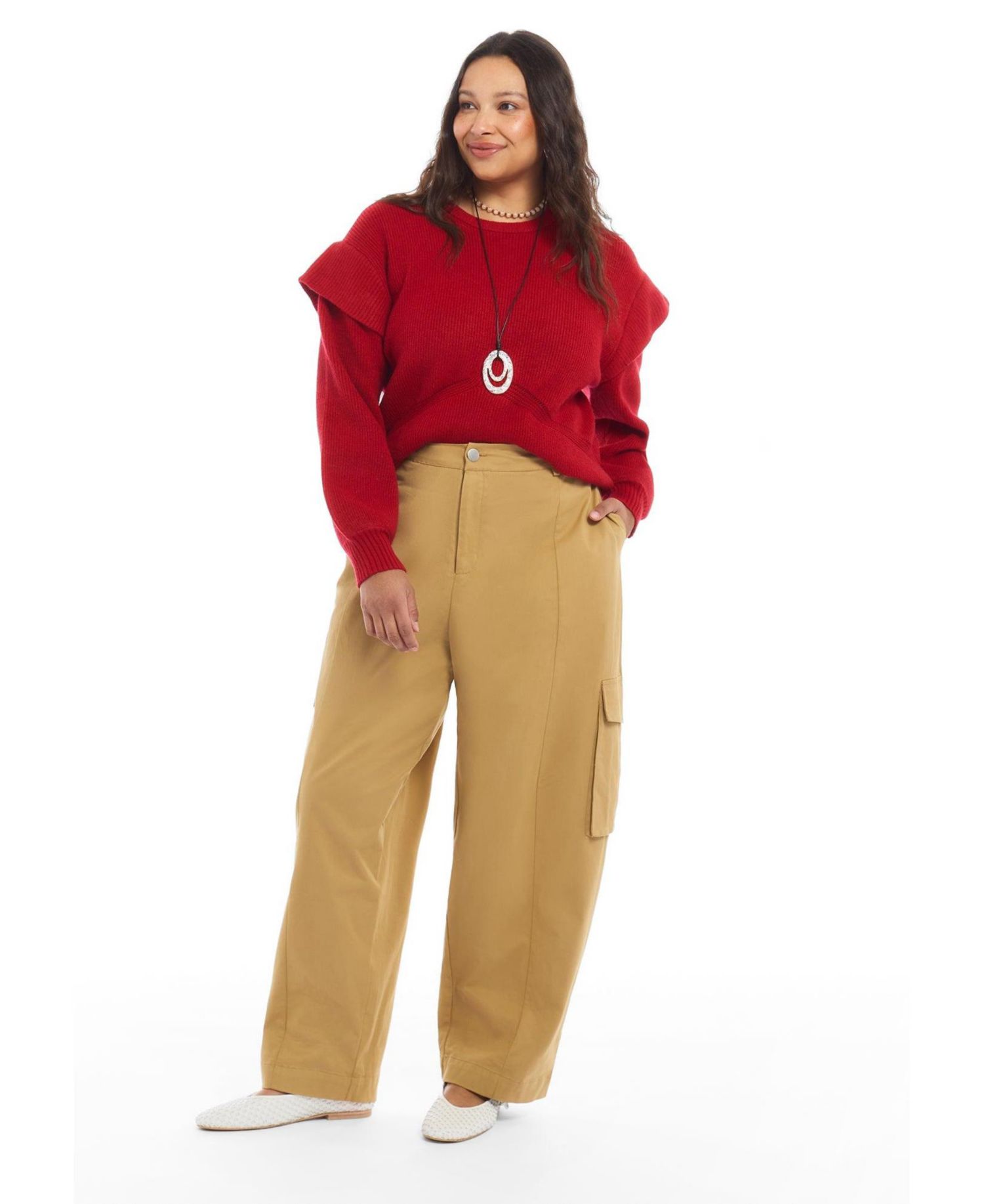 Plus Size Mock Neck Balloon-Sleeve Sweater