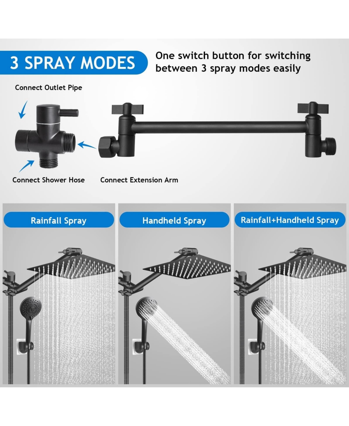 Cyqbd 12" Rain Shower Head with Extension Arm Handheld Spray Showerhead Set