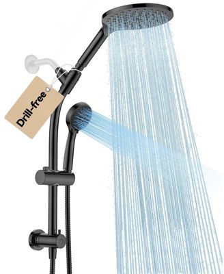 Drill-free Dual Shower Head Handheld Rainfall Slide Bar 3-way Diverter