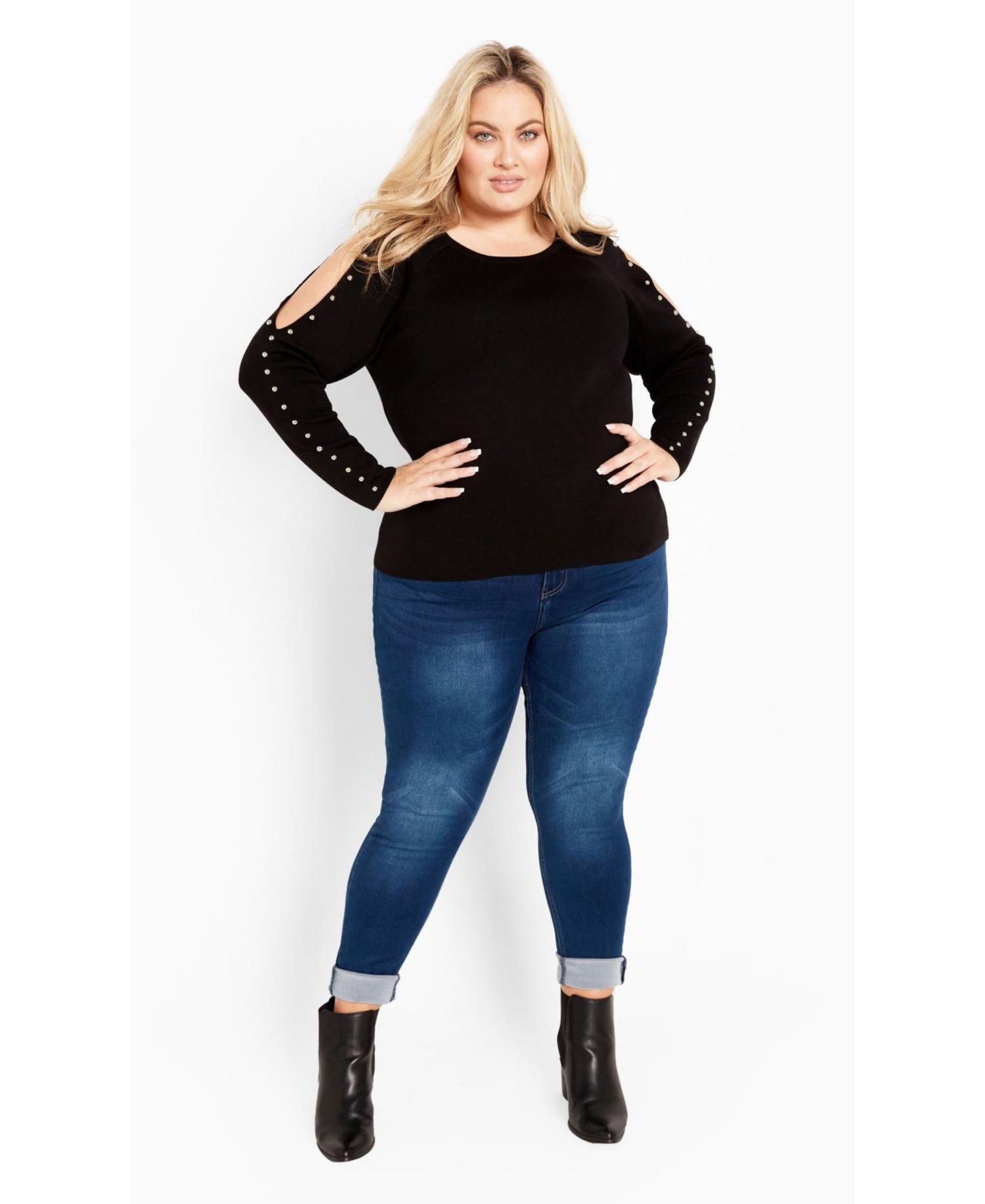 Women's Plus Size Cold Shoulder Full Length Sleeves Sweater