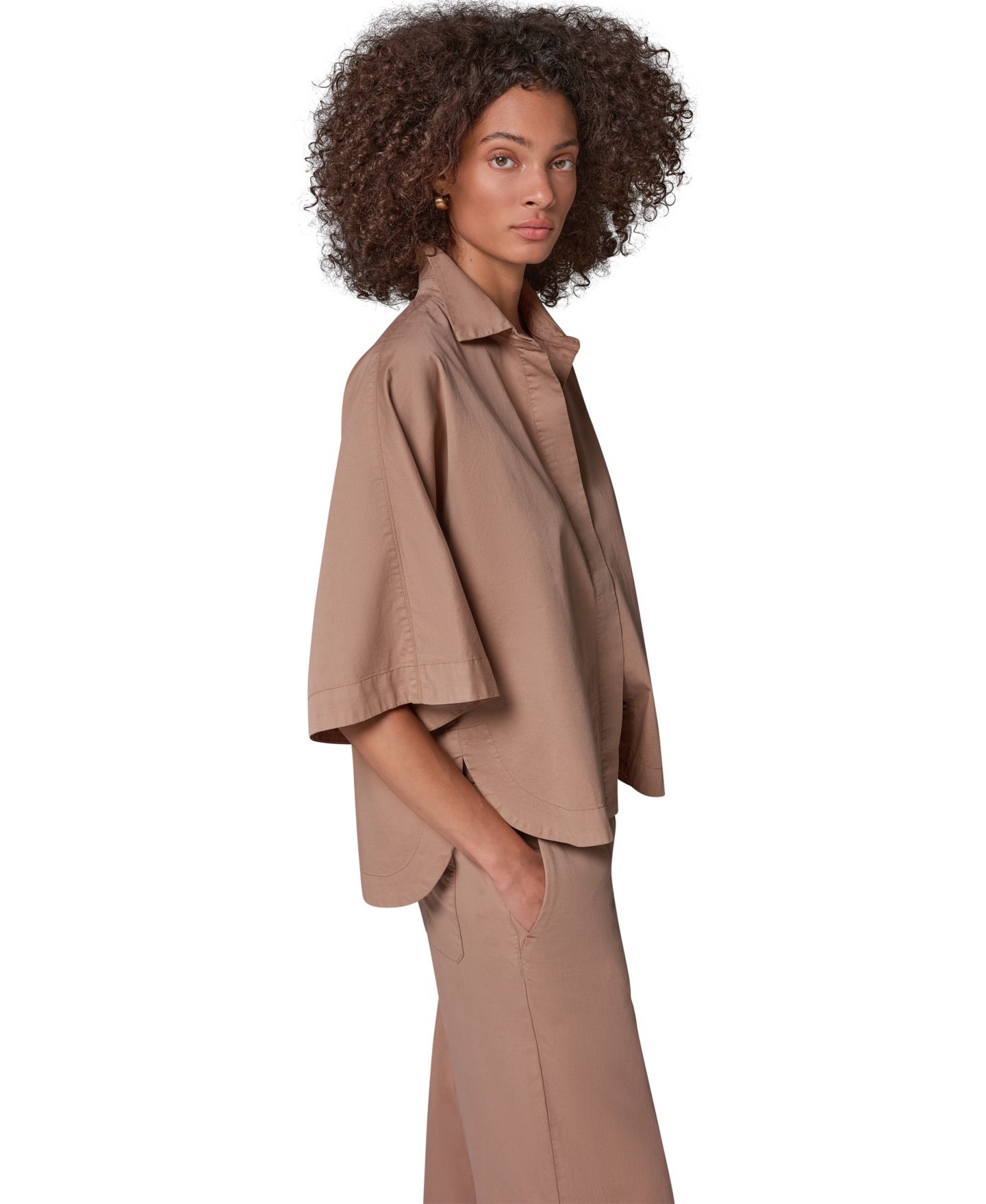 Женская рубашка Donna Karan Weekend Bali Dolman Button-Front 3/4-Sleeve Oversized Denim, цвет: Верблюжий — фото 4