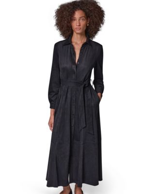 Women's Microsuede Long-Sleeve Collared Midi Duster Coat