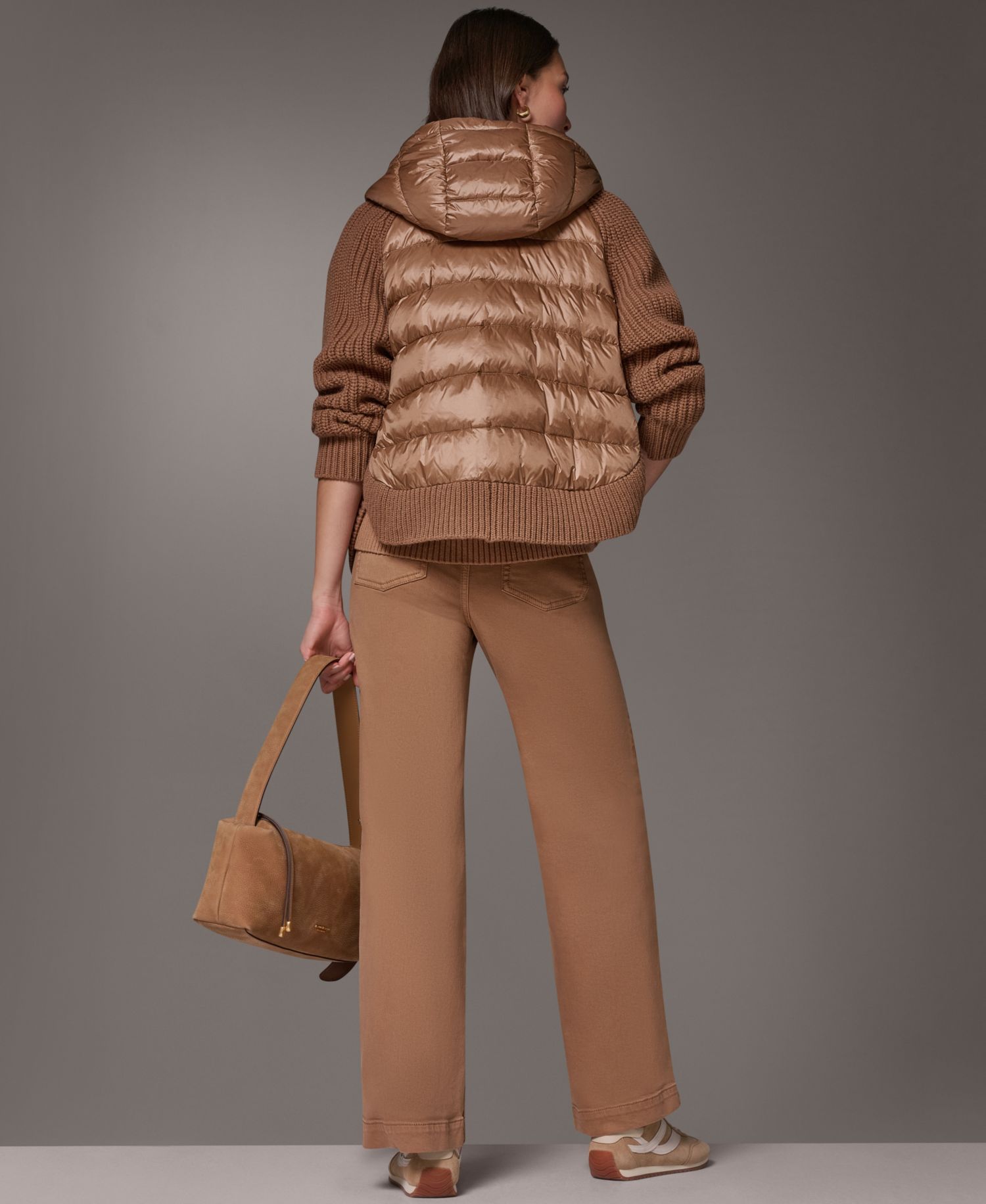 Women's Wool-Blend Hooded Mixed-Media Chunky Jacket