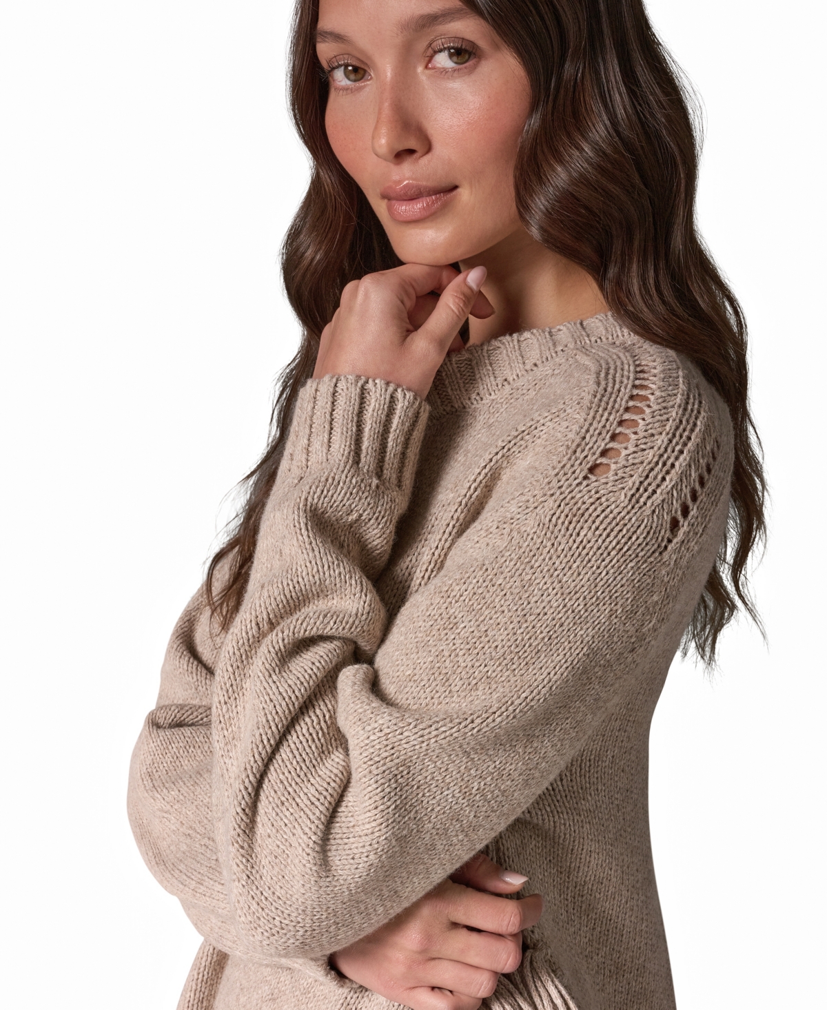 Donna Karan Weekend Women's Crewneck Long-Sleeve Fringe Sweater