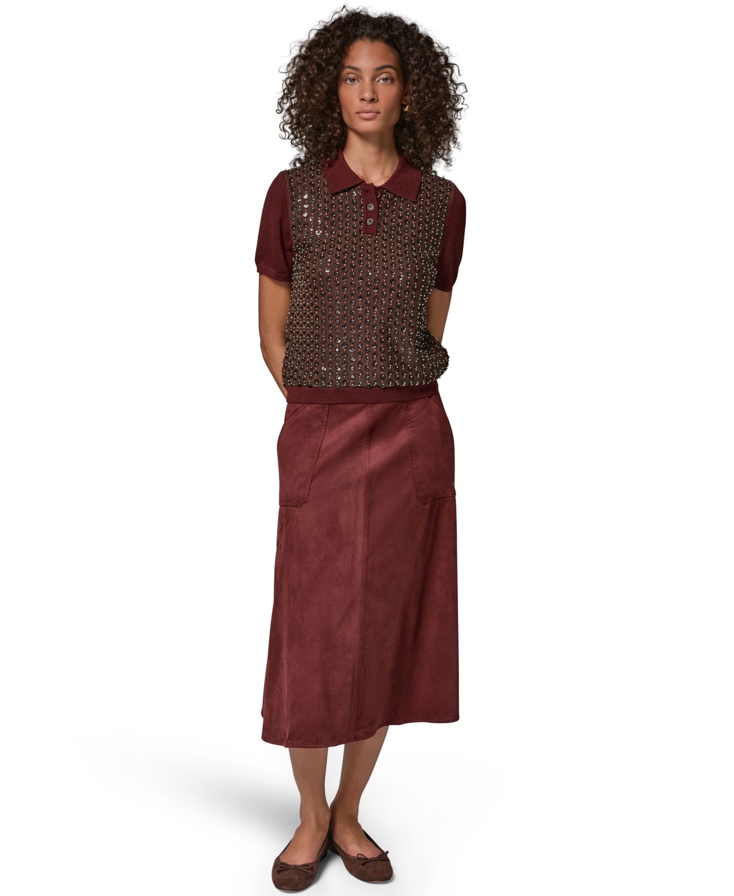 Women's Merino Wool-Blend Short-Sleeve Polo Sweater