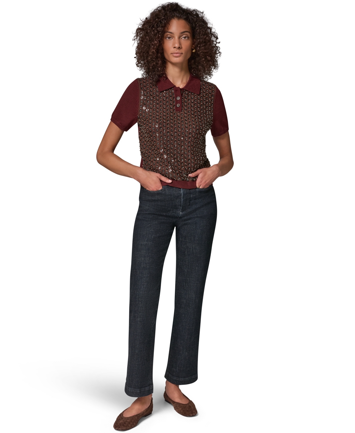 Donna Karan Weekend Women's Merino Wool-Blend Short-Sleeve Polo Sweater