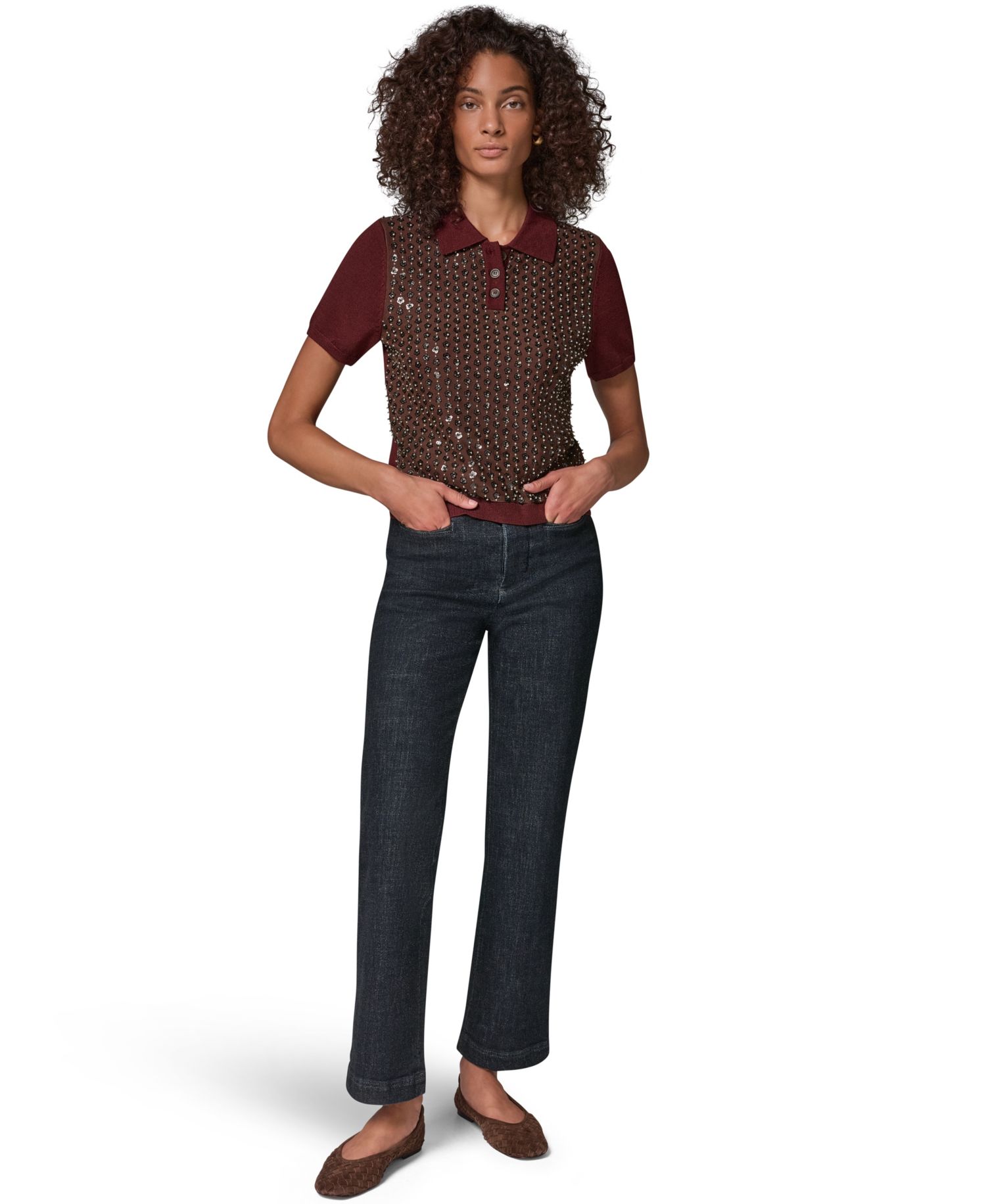 Women's Merino Wool-Blend Short-Sleeve Polo Sweater