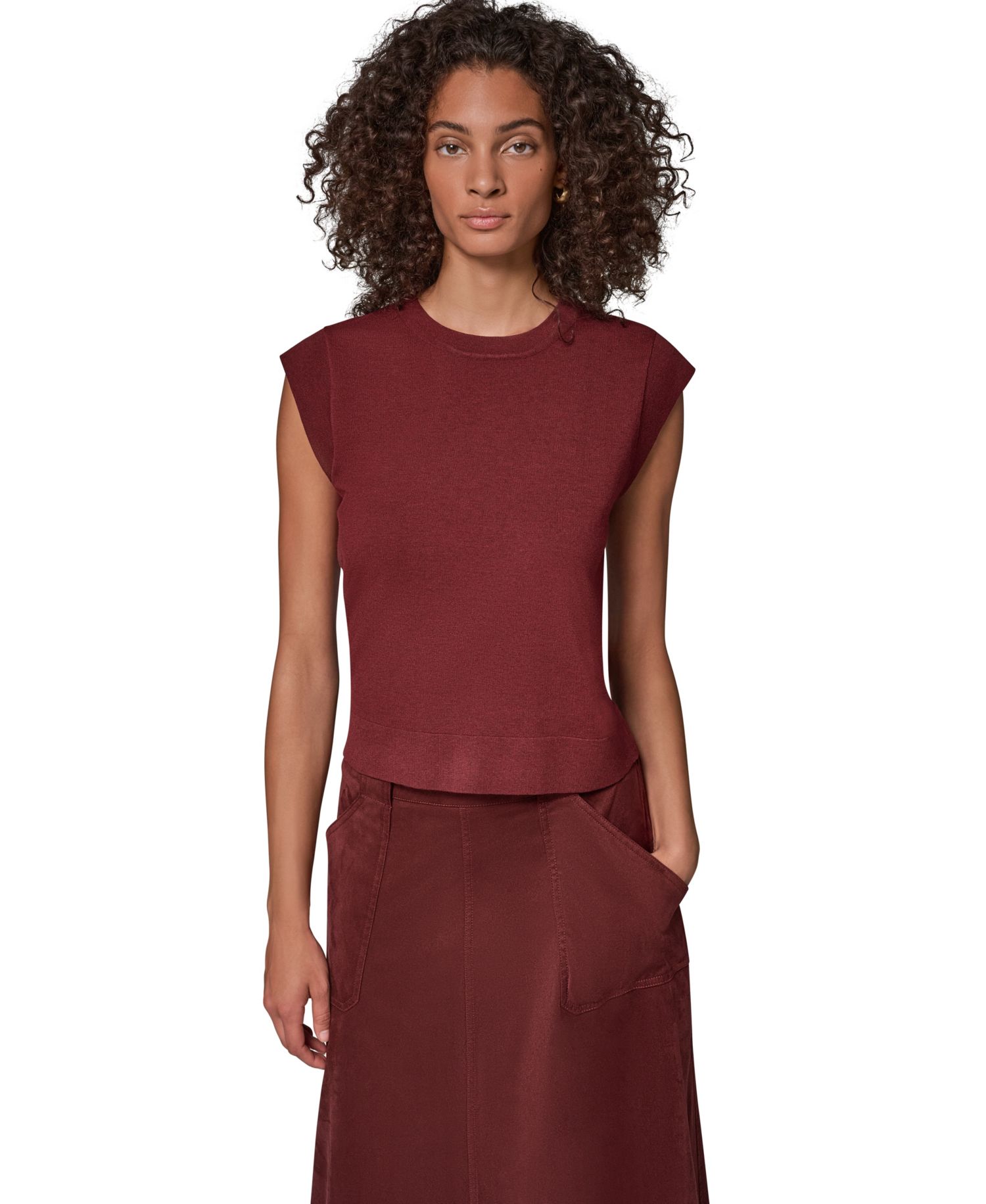 Women's Extended Shoulder Sleeveless Crewneck Sweater